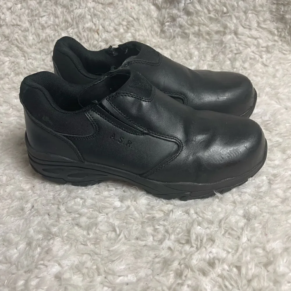 Unisex Thorogood ASR Black Leather slip on shoes Rubber soles Men SZ9M W SZ11M
